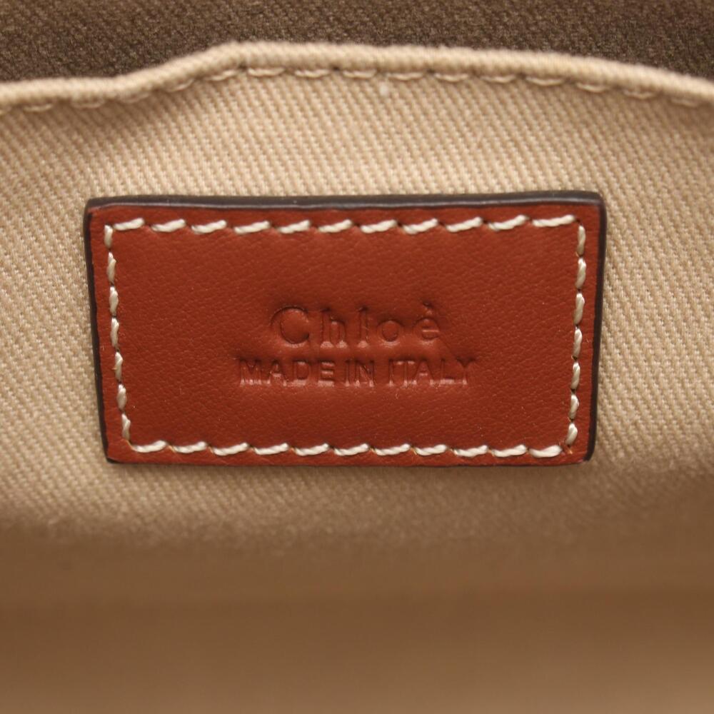 Chloe Woody Handbag Canvas Leather Ivory White Brown - Picture 4 of 5